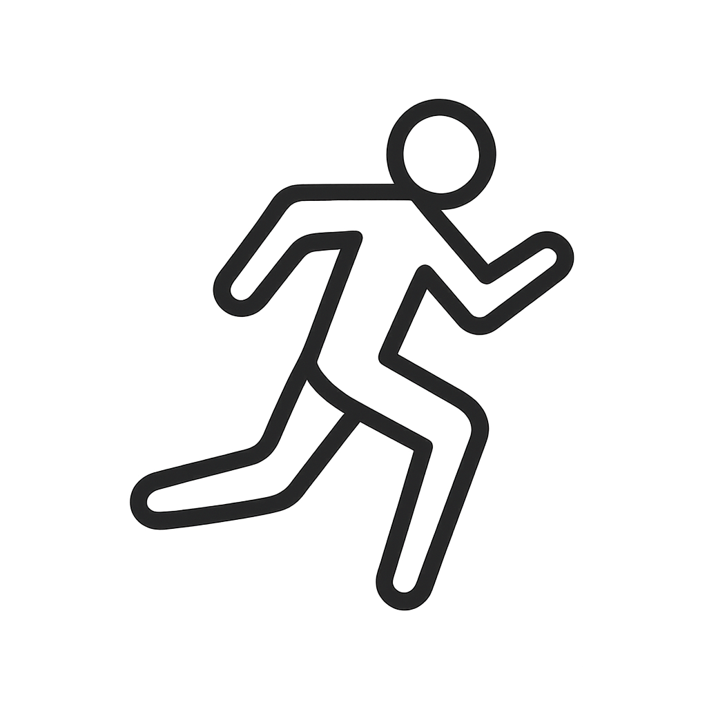 A human silhouette in the shape of a running pose. | /  /  ( ) /| /| / | / /____ | | __| || || __|| / | / || / || _______